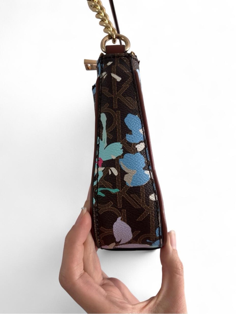Floral Shoulder Bag Colorful Brown Calvin Klein Gold Hardware Purse - Picture 5 of 10